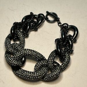 ABS Allen Schwartz Women’s Dark Gray Chain Wrapped Bracelet with Rhinestones